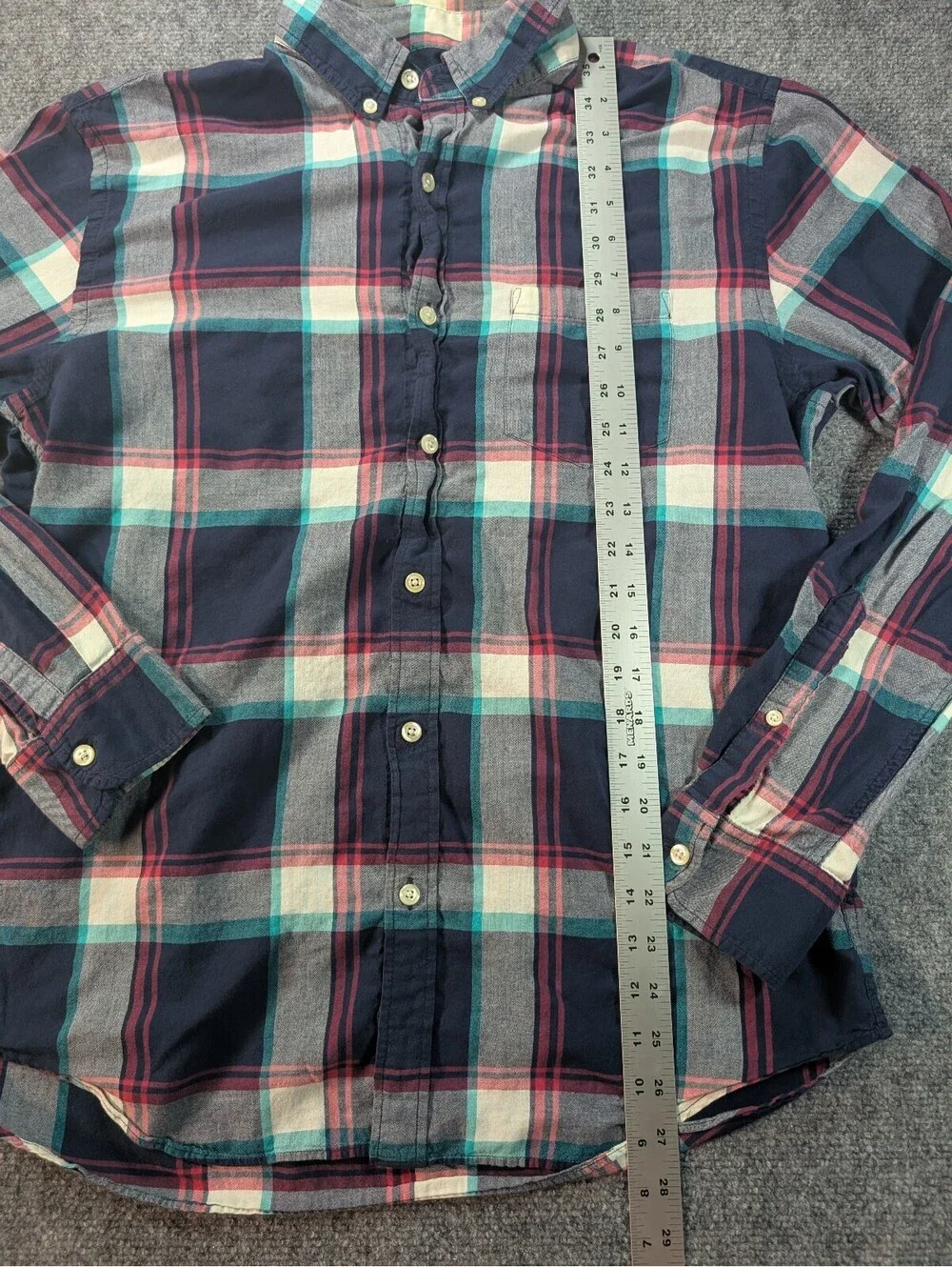 J.Crew Men's Large Navy White Button-Down Plaid Shirt Cotton